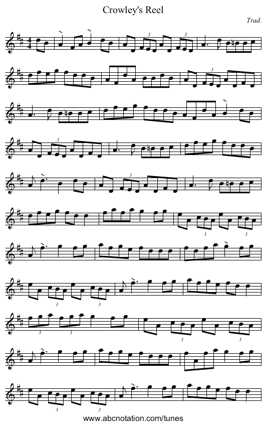 Crowley's Reel - staff notation