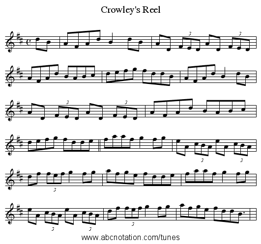 Crowley's Reel - staff notation