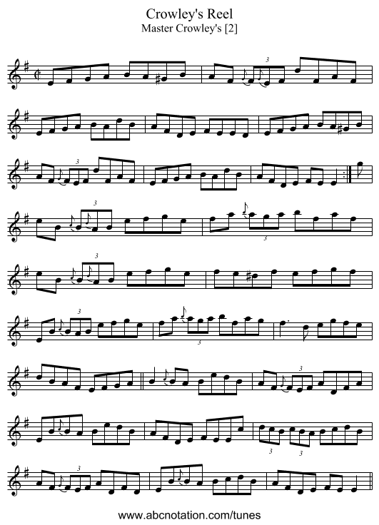 Crowley's Reel - staff notation