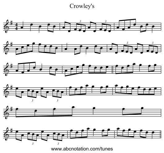 Crowley's - staff notation