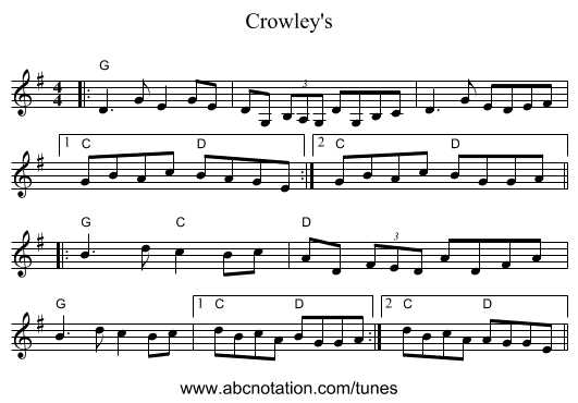 Crowley's - staff notation