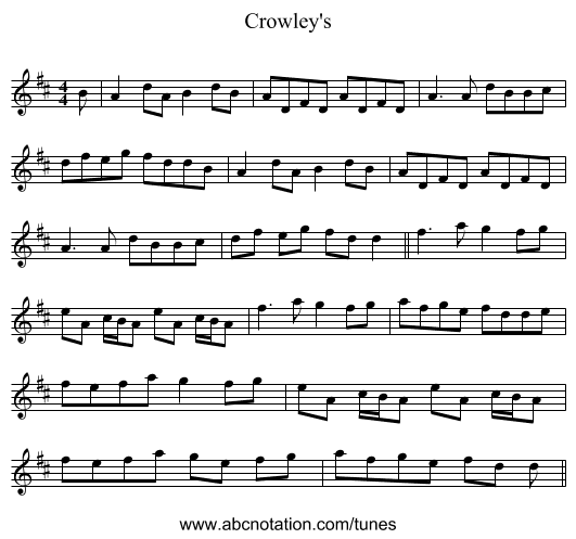 Crowley's - staff notation
