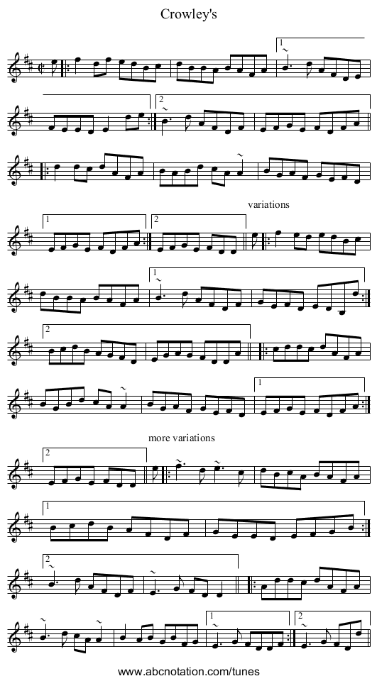 Crowley's - staff notation