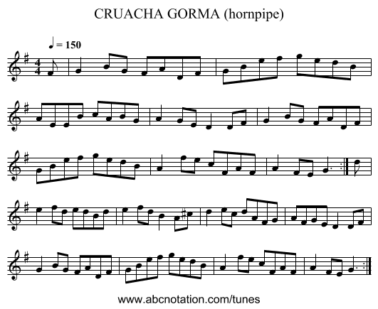CRUACHA GORMA (hornpipe) - staff notation