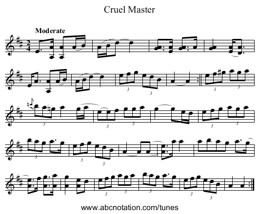 Cruel Master - staff notation