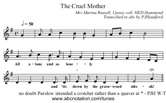 Cruel Mother, The - staff notation