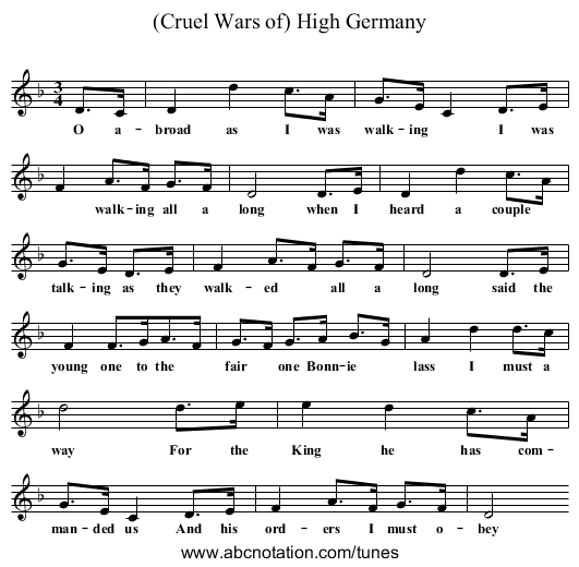 (Cruel Wars of) High Germany - staff notation