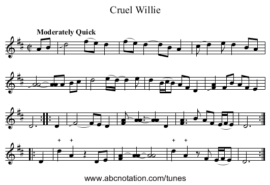 Cruel Willie - staff notation