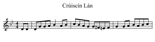 Crúiscín Lán - staff notation