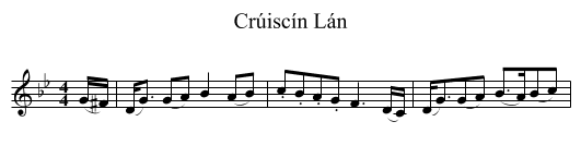 Crúiscín Lán - staff notation