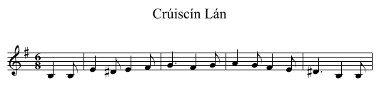 Crúiscín Lán - staff notation