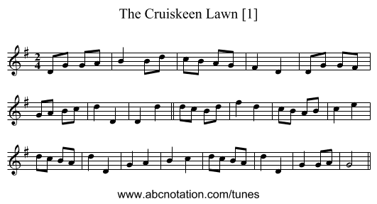 Cruiskeen Lawn [1], The - staff notation