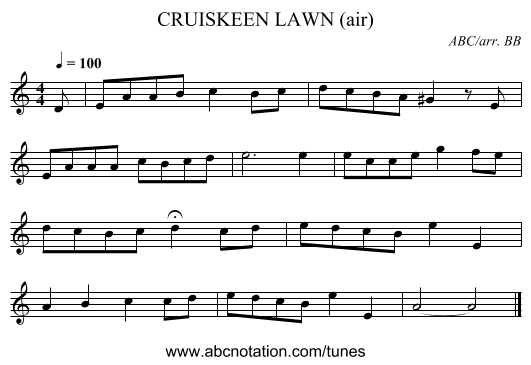 CRUISKEEN LAWN (air) - staff notation