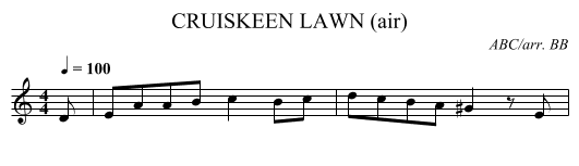 CRUISKEEN LAWN (air) - staff notation