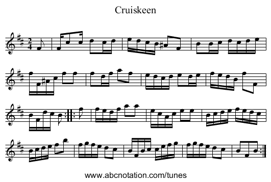 Cruiskeen - staff notation