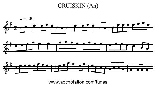 CRUISKIN (An) - staff notation