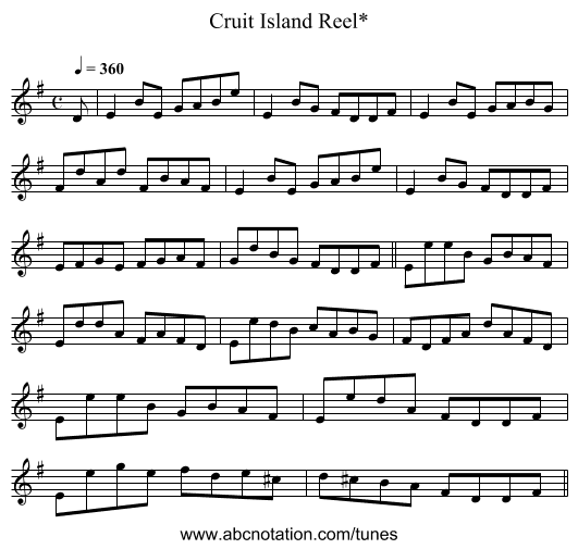 Cruit Island Reel* - staff notation