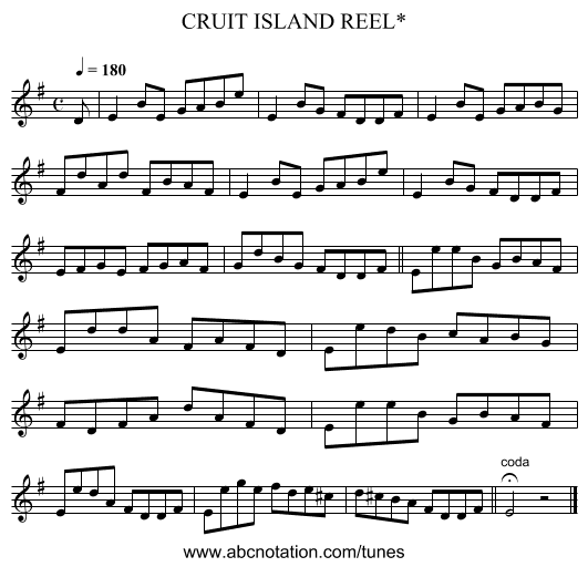 CRUIT ISLAND REEL* - staff notation
