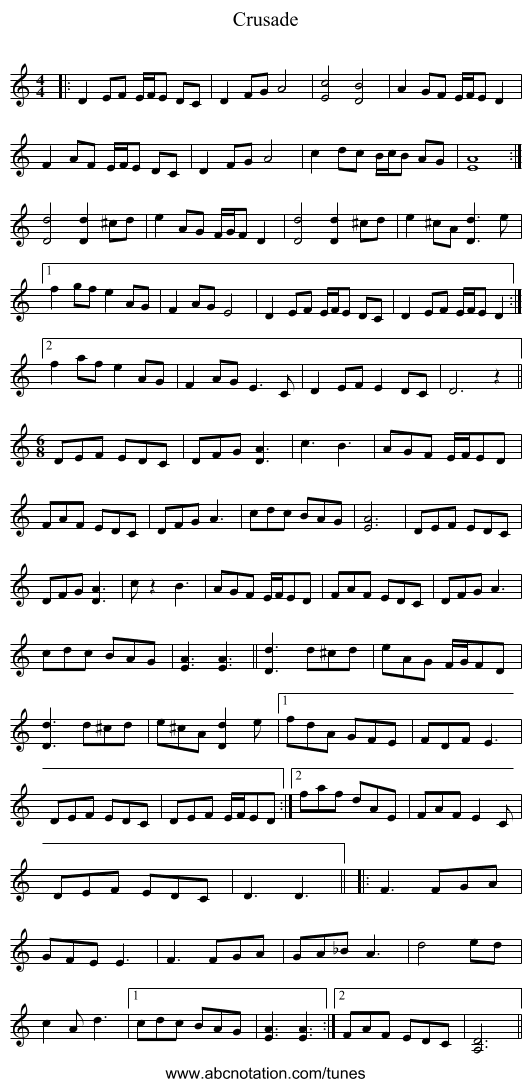 Crusade - staff notation