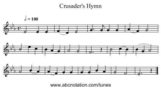 Crusader's Hymn - staff notation