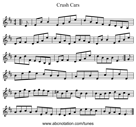 Crush Cars - staff notation