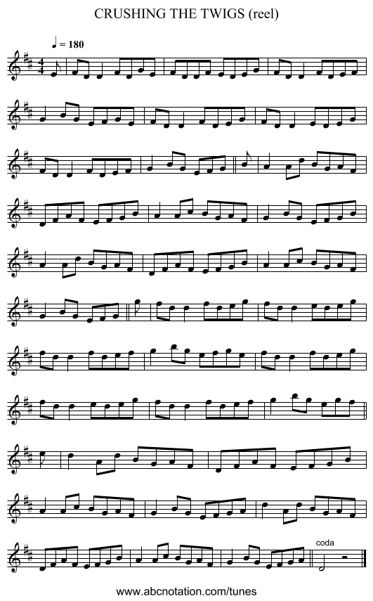 CRUSHING THE TWIGS (reel) - staff notation