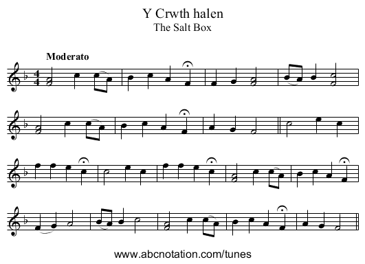 Crwth halen, Y - staff notation
