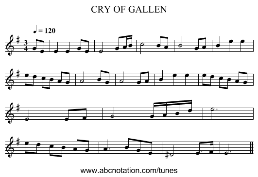 CRY OF GALLEN - staff notation