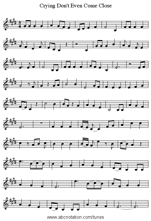 Crying Don't Even Come Close - staff notation