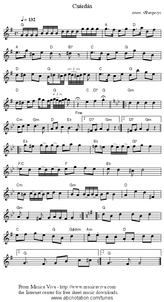 Csárdás - staff notation