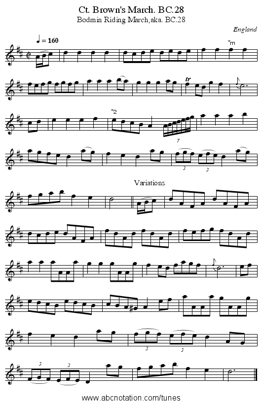 Ct. Brown's March. BC.28 - staff notation