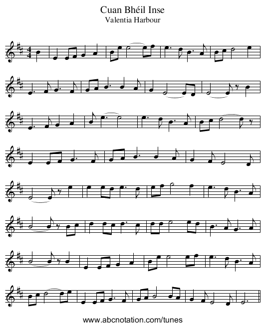 Cuan Bhéil Inse - staff notation