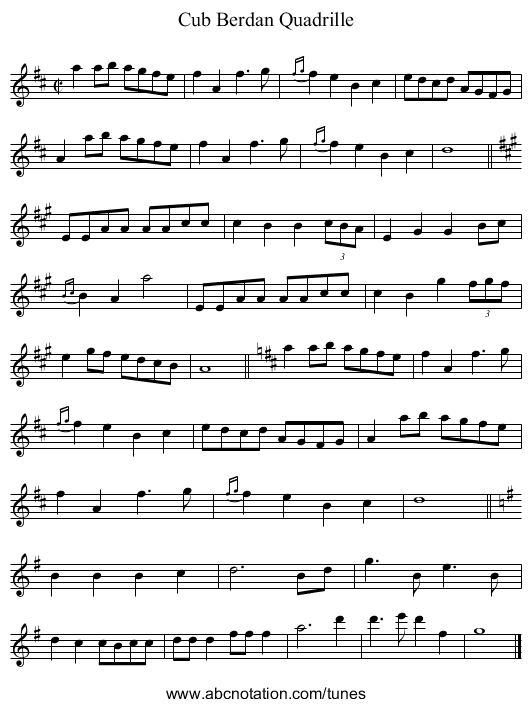 Cub Berdan Quadrille - staff notation