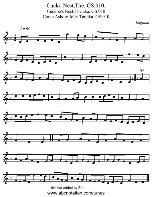 Cucko Nest,The. GS.010, - staff notation