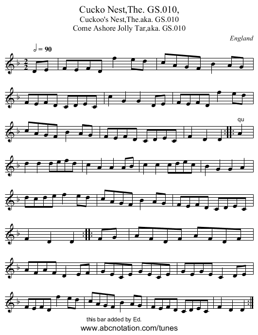 Cucko Nest,The. GS.010, - staff notation