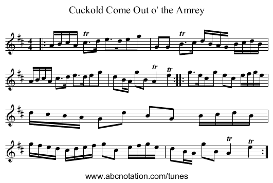 Cuckold Come Out o' the Amrey - staff notation