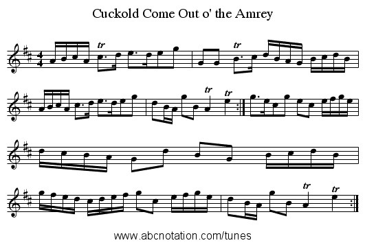 Cuckold Come Out o' the Amrey - staff notation
