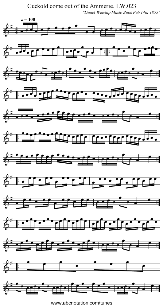 Cuckold come out of the Ammerie. LW.023 - staff notation