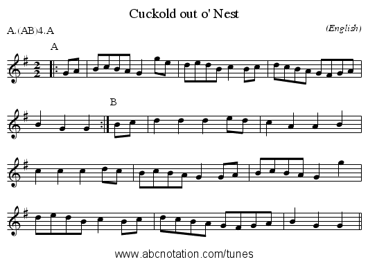 Cuckold out o' Nest - staff notation