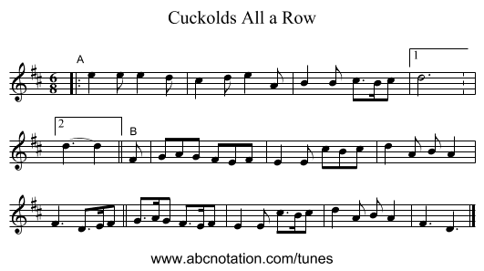 Cuckolds All a Row - staff notation