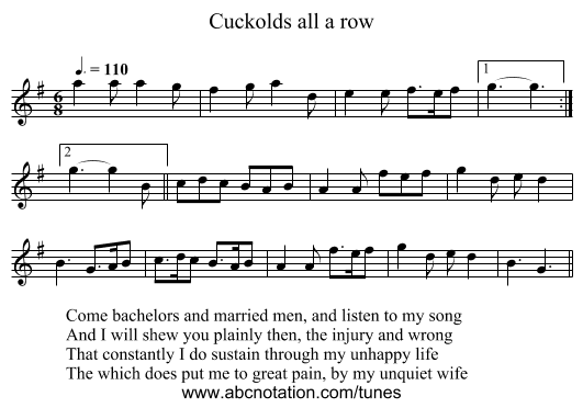 Cuckolds all a row - staff notation
