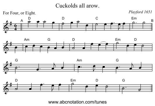 Cuckolds all arow. - staff notation