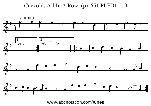 Cuckolds All In A Row. (p)1651.PLFD1.019 - staff notation