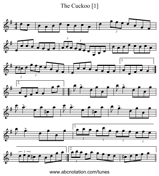 Cuckoo [1], The - staff notation