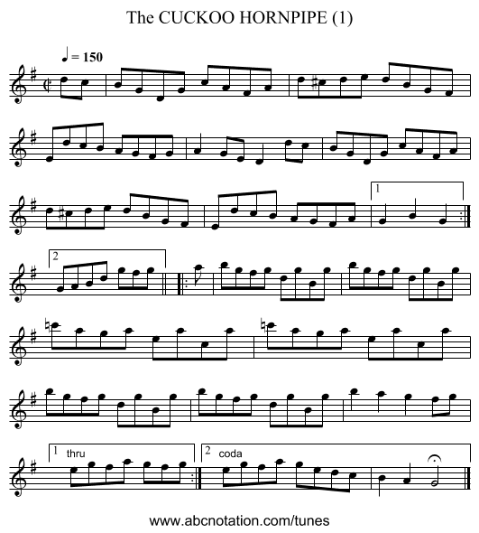 CUCKOO HORNPIPE (1), The - staff notation
