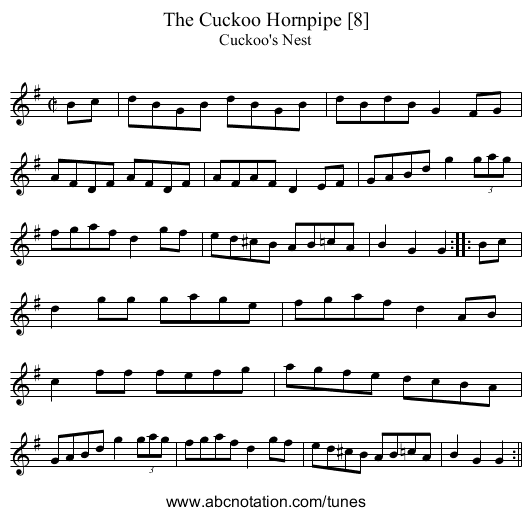 Cuckoo Hornpipe [8], The - staff notation