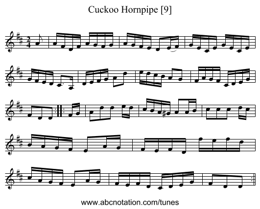 Cuckoo Hornpipe [9] - staff notation
