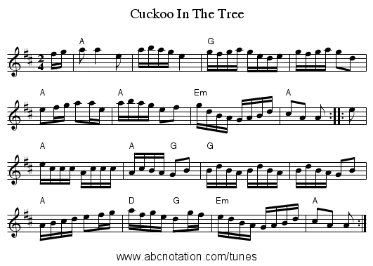 Cuckoo In The Tree - staff notation