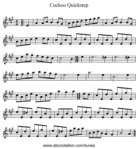 Cuckoo Quickstep - staff notation