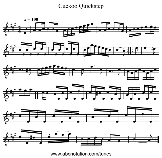 Cuckoo Quickstep - staff notation